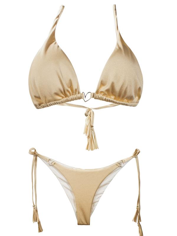 Liliana Montoya Gold Bikini Marinera Shiny Tops & Bottom Bikini Swimwe