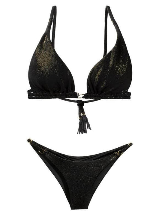 Sexy Liliana Montoya Double Strap Gold Black Bikini Triangle Top
