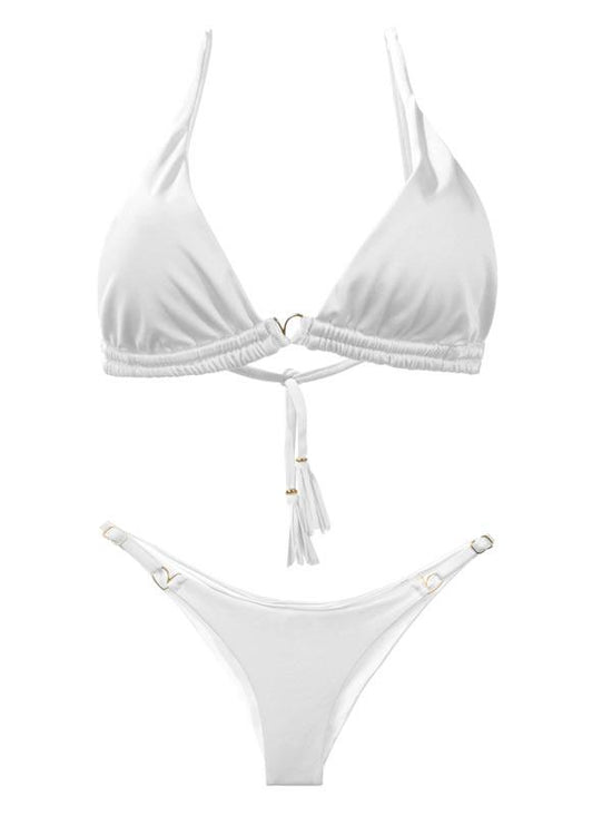 Liliana Montoya Shiny White Bikini Marinera Top Double Straps & Bottom