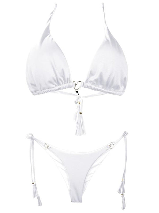 Montoya Apparel & Accessories > Clothing > Swimwear Liliana Montoya White Bikini Marinera Shiny Tops & Bottom Bikini Swimwear Set