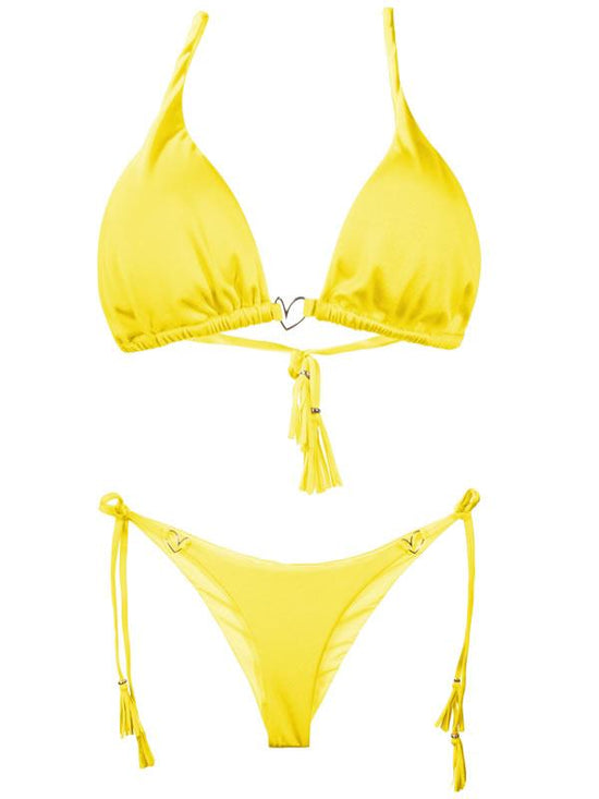 Montoya Apparel & Accessories > Clothing > Swimwear Liliana Montoya Yellow Bikini Marinera Shiny Tops & Bottom Bikini Swimwear Set
