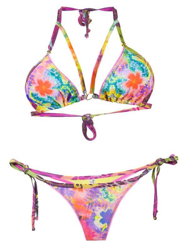 Liliana Montoya Swim Bikini Brasilerita Strappy Flower Power Print Tri