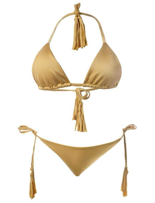 Montoya Apparel & Accessories > Clothing > Swimwear Small / Small / Gold Liliana Montoya GAiA Gold Triangle Top & Side Tie Cheeky Bottom Set