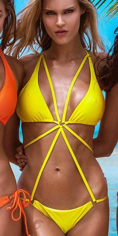 Montoya Apparel & Accessories > Clothing > Swimwear small / Yellow Liliana Montoya Swim B057Y Bikini Marinera Yellow Triangle Top and Brazilian Bottom Swimwear Set