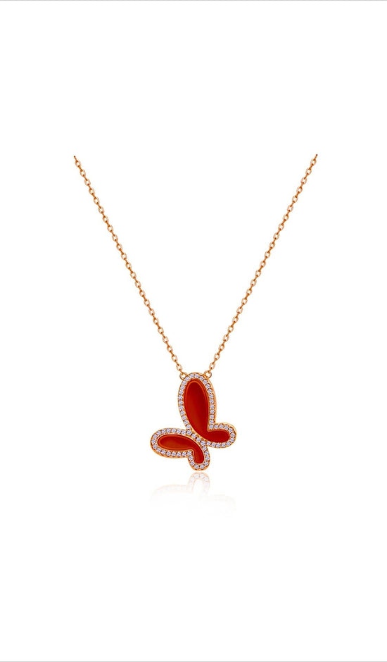 OlgaNikoza Necklace Agate Red Agate Butterfly Necklace