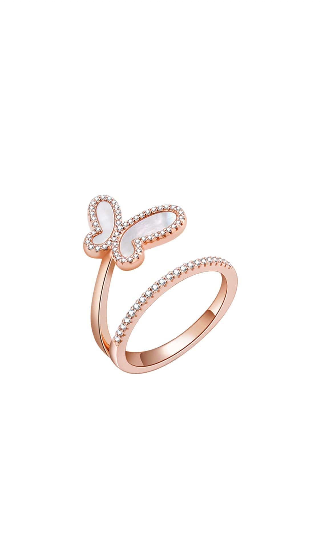 Load image into Gallery viewer, OlgaNikoza Rose Gold / 5 Silver Swirl Butterfly Ring
