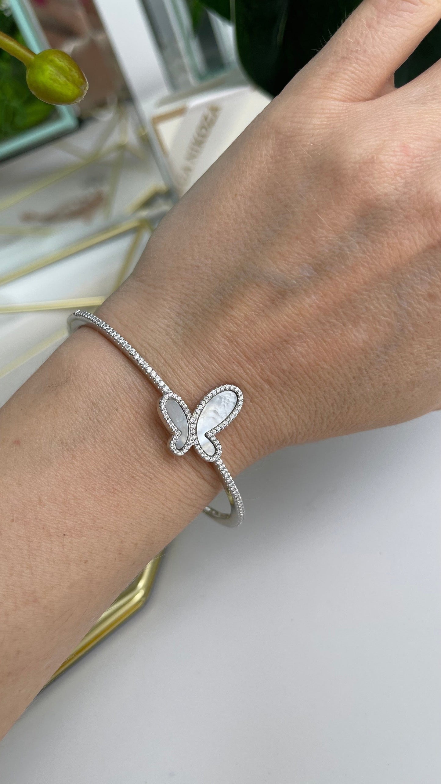 OlgaNikoza Silver Bracelet with mother of pearl butterfly