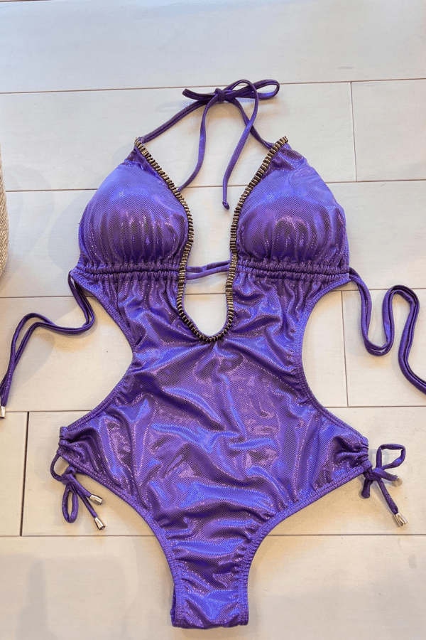 2023 Sexy ShyleeQ Swimwear Purple Metallic Beaded Trikini