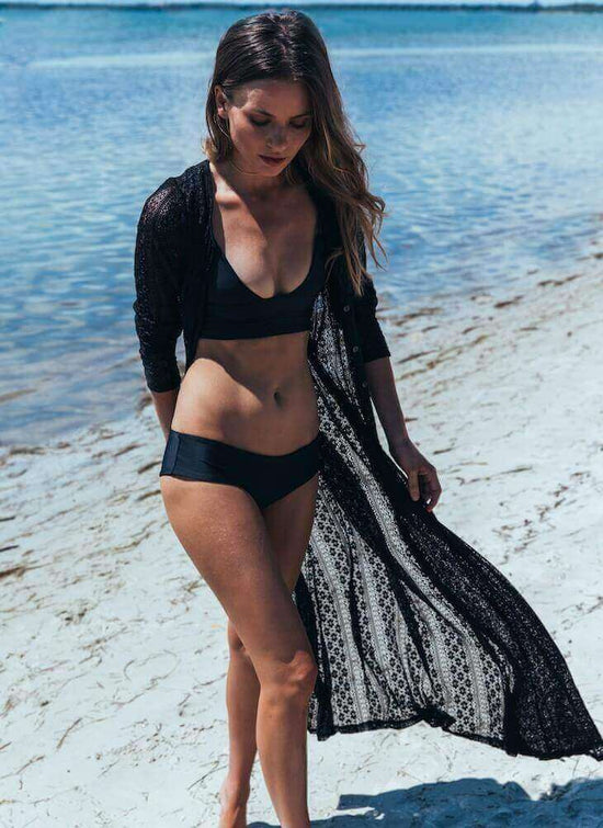 SoHot Swimwear Apparel & Accessories > Clothing > Dresses One Size / Black Black Lace Pattern Crochet Long Beach Cover Up Resort Wear