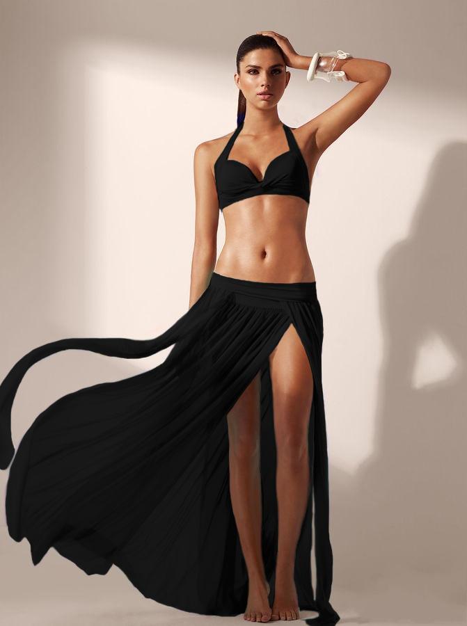 Load image into Gallery viewer, SoHot Swimwear Apparel &amp;amp; Accessories &amp;gt; Clothing &amp;gt; Dresses One Size / Black Green Elegant Long Sheer Mesh Elastic Waist Long Skirt w/ Slits (Many colors available) Green Elegant Long Sheer Mesh Elastic Waist Long Skirt
