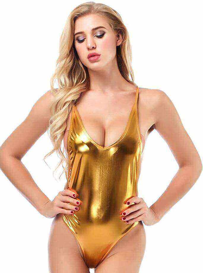 SoHot Swimwear Apparel & Accessories > Clothing > Swimwear Gold Metallic Open Side Thong G-String One Piece Swimsuit (Many colors available) Micro Metallic Gold Side Boob Thong G-String One Piece Swimsuit