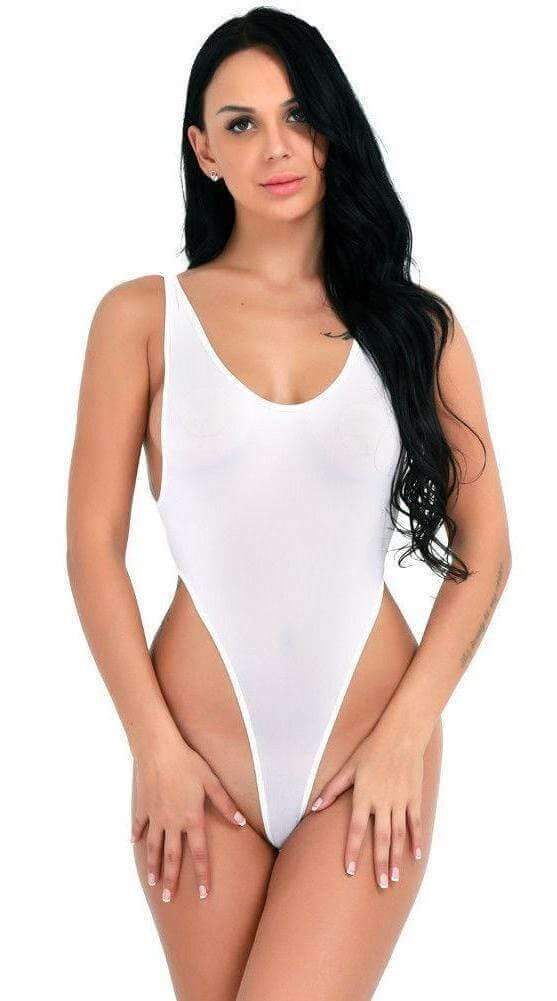 White Sheer Extreme High Thigh Cut Thong One Piece Swimsuit Swimwear (