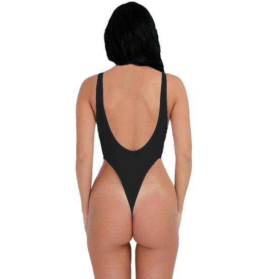 Black White Sheer High Thigh Cut Extreme Thong One Piece Swimsuit