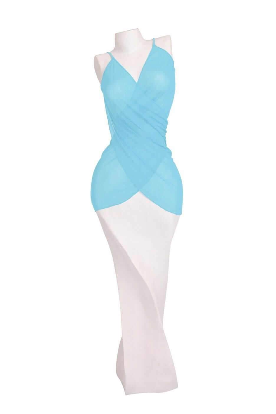 Thaikila Apparel & Accessories > Clothing > Dresses Blue / L/XL Multi-Function Azur Blue Mesh Sarong Dress Skirt Cover-Up Thaikila Blue Glue Swimwear Azur Blue Mesh Sarong Dress Skirt Cover-Up