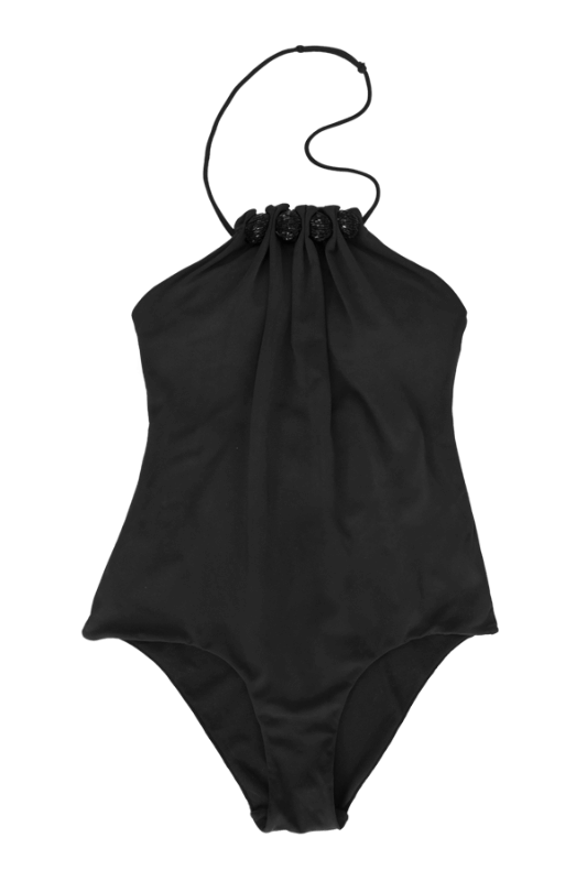 Thaikila Apparel & Accessories > Clothing > Swimwear Black / Medium Thaikila Black Drops One Piece w/ Beaded Trims Swimwear Swimsuit