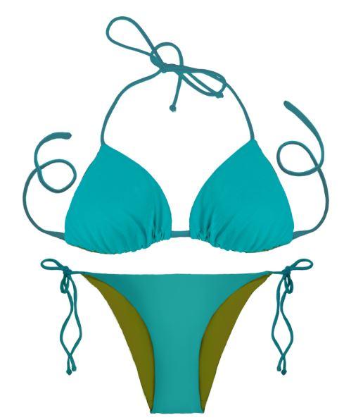 Thaikila Apparel & Accessories > Clothing > Swimwear BLUE / One Size Thaikila Curacao Reversible Triangle Top and Side Tie Brazilian Bottom Bikini Swimwear Swimsuit Set