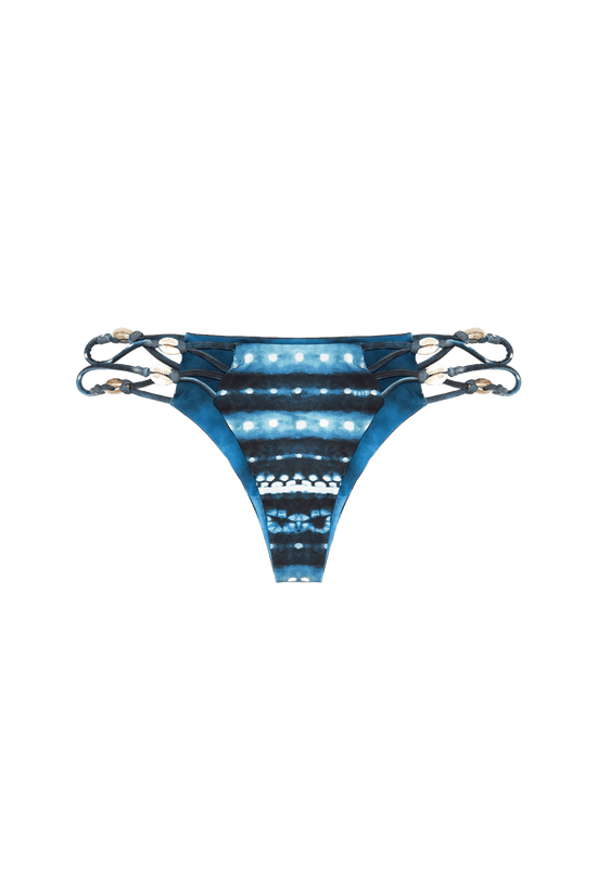 Thaikila Apparel & Accessories > Clothing > Swimwear PRINT / Medium Thaikila Azul Reversible Triangle Top and Side Tie Brazilian Bikini Bottom w/ Shell Accents Swimwear Swimsuit Set