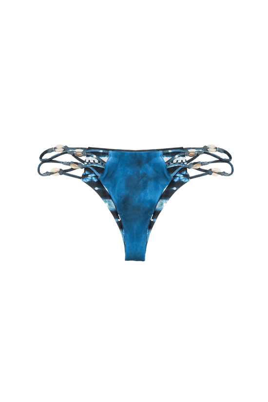 Thaikila Apparel & Accessories > Clothing > Swimwear PRINT / Medium Thaikila Azul Reversible Triangle Top and Side Tie Brazilian Bikini Bottom w/ Shell Accents Swimwear Swimsuit Set