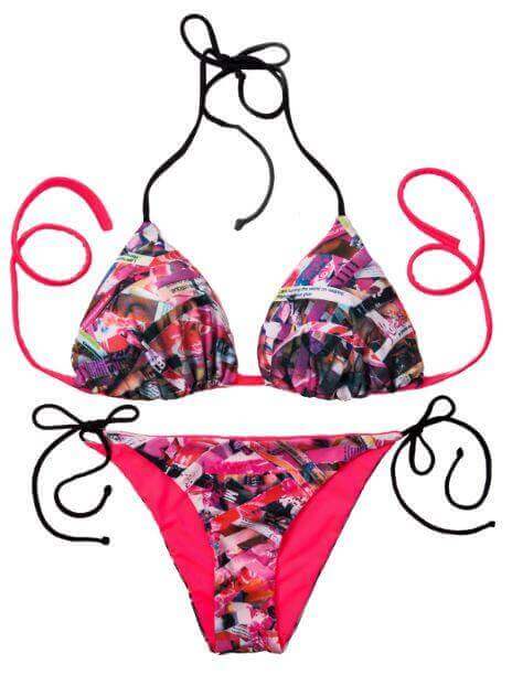 Thaikila Apparel & Accessories > Clothing > Swimwear Print / One Size Thaikila Shred Reversible Triangle Top and Side Tie Brazilian Bottom Bikini Swimwear Set